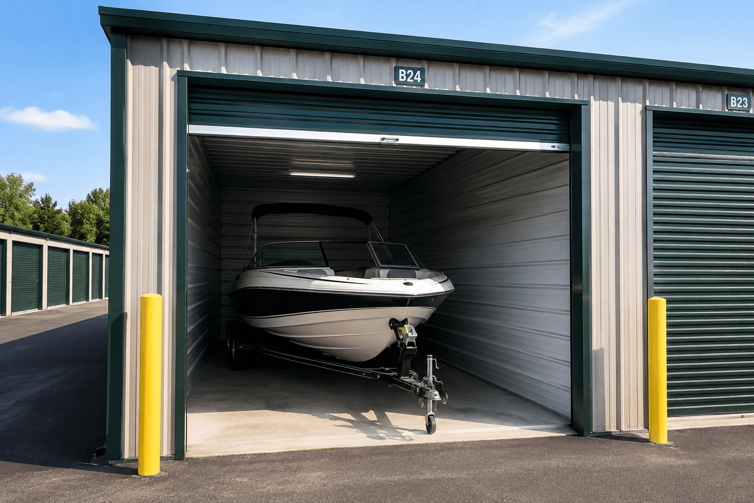 boat inside drive-up storage unit